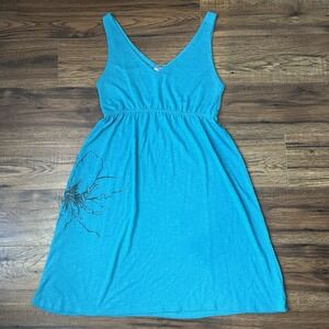 Womens Y2K‎ Dress Large Blue Floral V Neck Fairy McBling Boho Summer Vacation